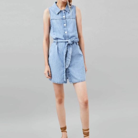 ZARA Denim Button Down Belted Sleeveless Mini Shirt Dress, SM - Picture 8 of 8